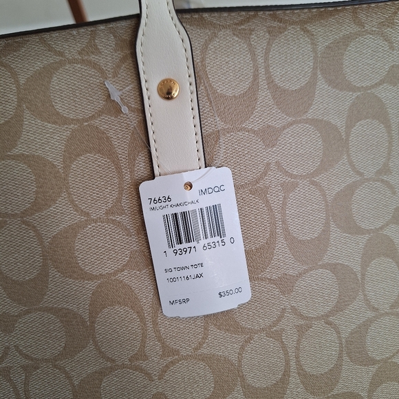 Coach Large Tote Bag Signature Town Leather light khaki Chalk - Picture 4 of 7